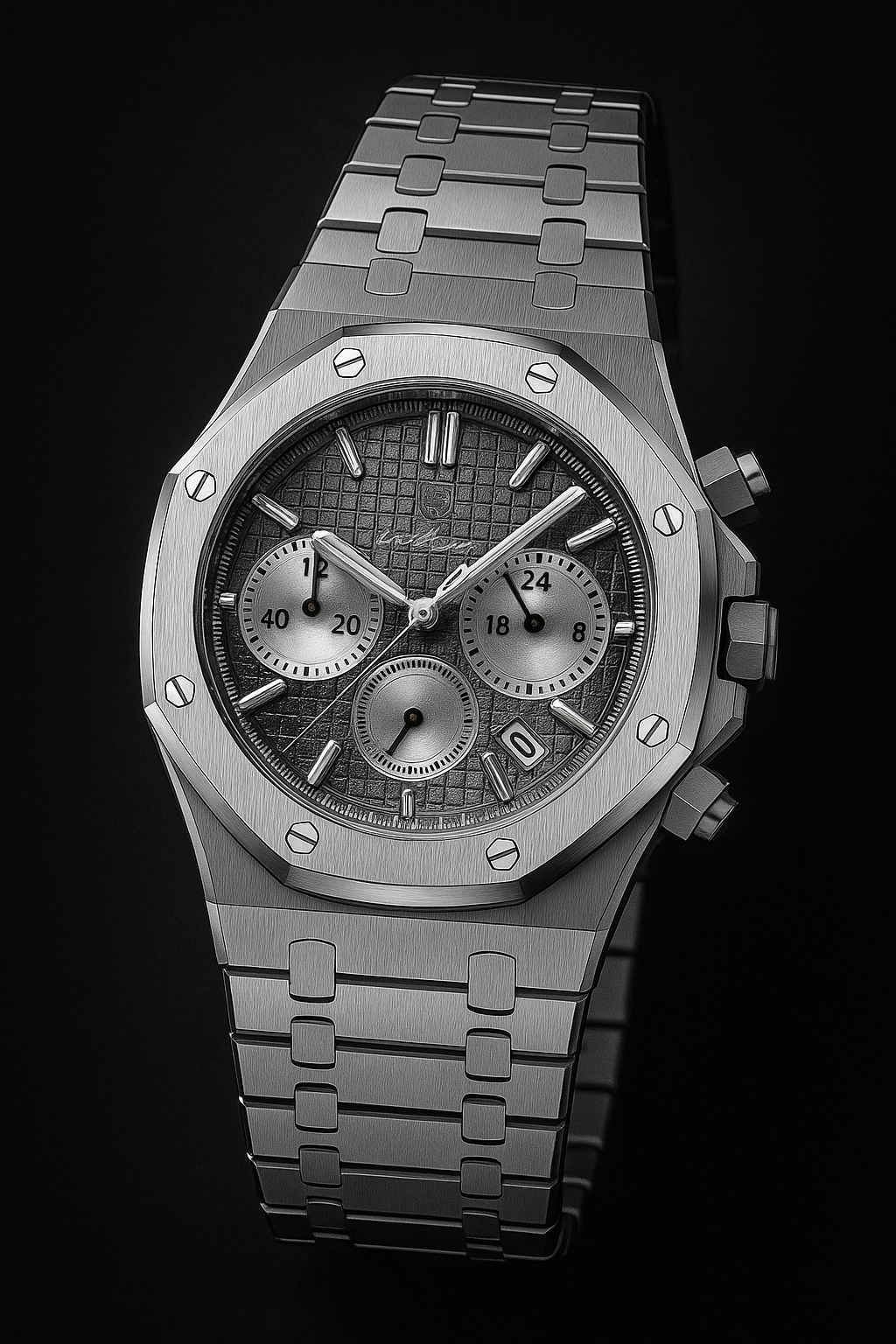 SILVER BAND/BEZEL WITH BLACK DIAL - TIMEPIECE BY POEDAGAR