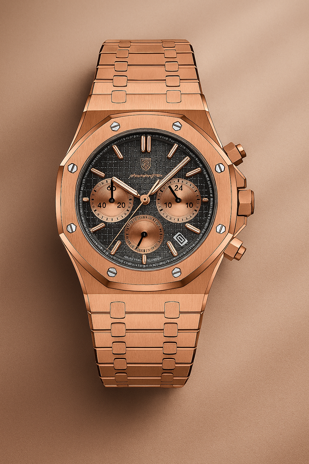 ROSE GOLD BAND/BEZEL WITH BLACK DIAL - TIMEPIECE BY POEDAGAR