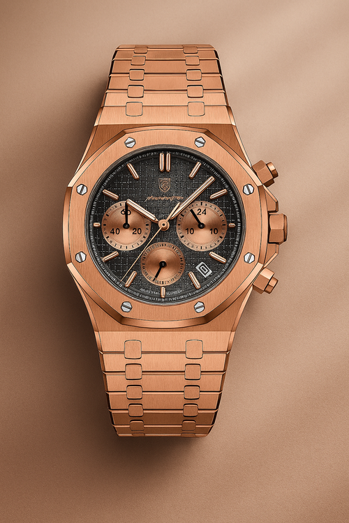 ROSE GOLD BAND/BEZEL WITH BLACK DIAL - TIMEPIECE BY POEDAGAR