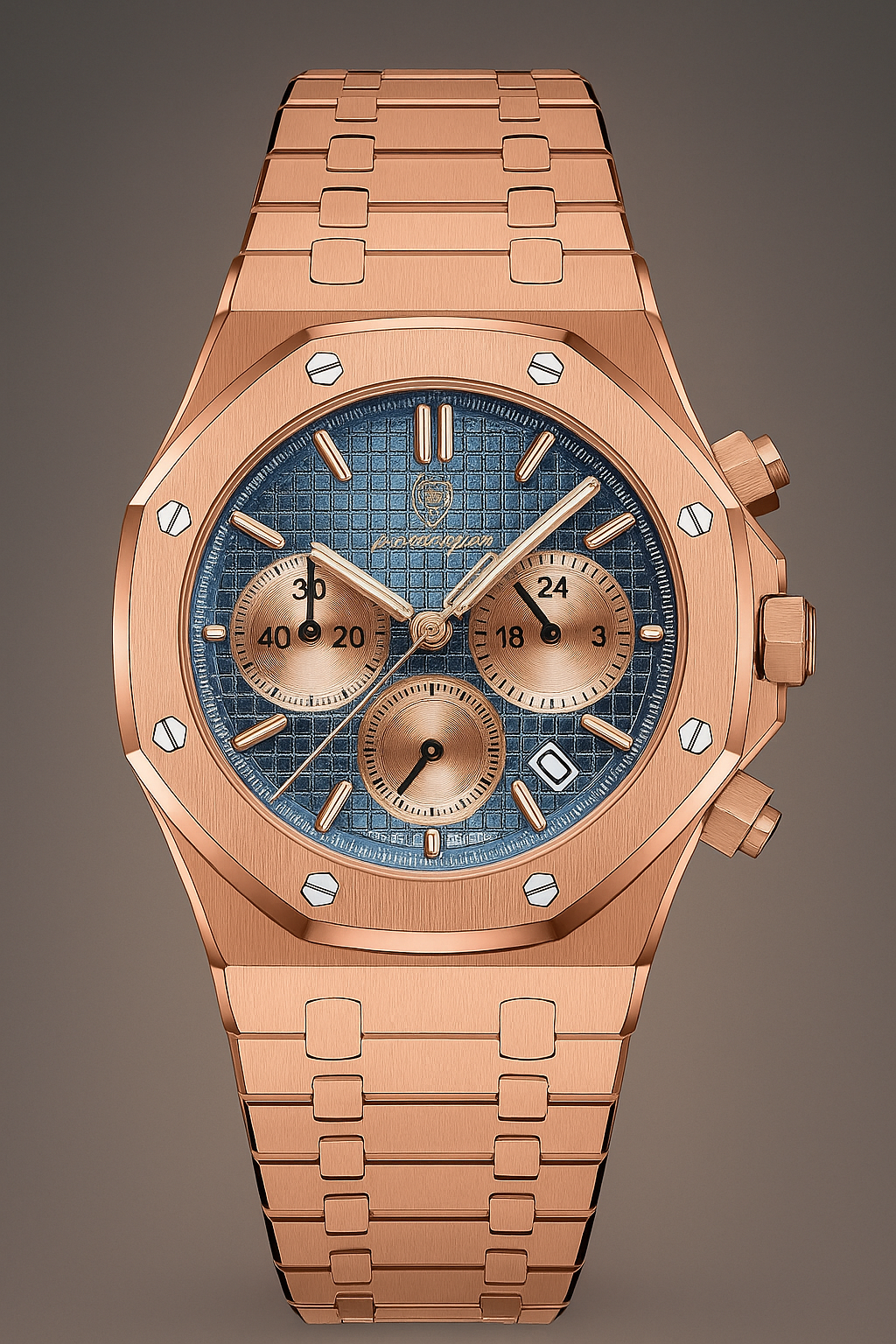 ROSE GOLD BAND/BEZEL WITH BLUE DIAL - TIMEPIECE BY POEDAGAR