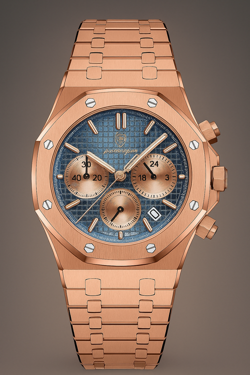 ROSE GOLD BAND/BEZEL WITH BLUE DIAL - TIMEPIECE BY POEDAGAR