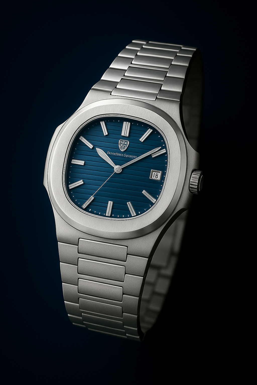 SILVER BAND/ROUNDED-SQUARE BEZEL WITH BLUE DIAL - TIMEPIECE BY POEDAGAR