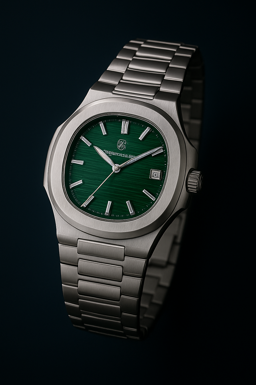 SILVER BAND/ROUNDED-SQUARE BEZEL WITH GREEN DIAL - TIMEPIECE BY POEDAGAR